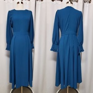 Vintage Style Period Cottagecore Prairie A-Line Maxi Dress Blue Md